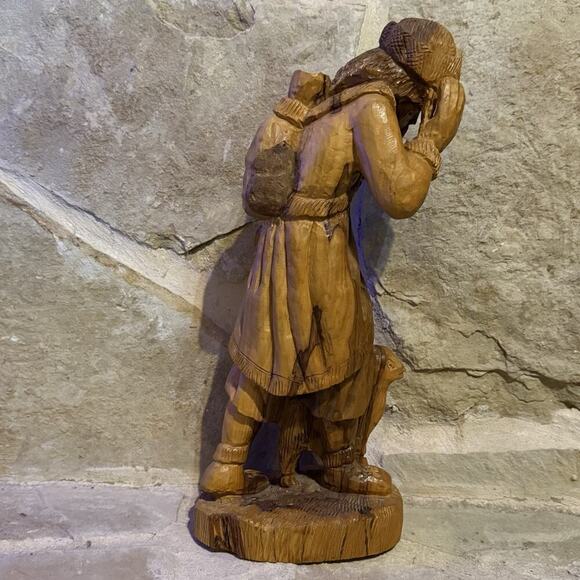 VTG 1975 Hand Carved Olive Wood Statue Man Sheep Shepherd 15" Old City Jerusalem - Picture 5 of 16